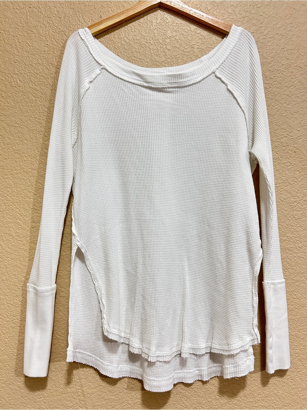 We The Free People Shirt White Waffle Long Sleeve Cuff Small Boho Cottage Ski